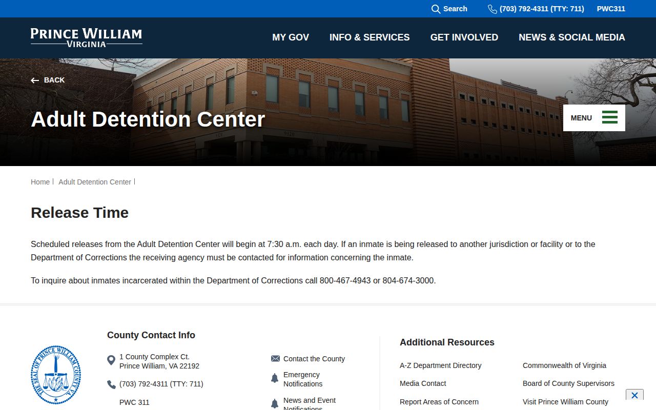 Prince William County scheduled release start time