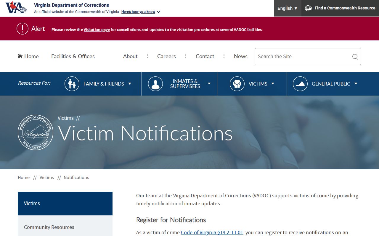 Prince William County state release alerts through VADOC NAAVI
