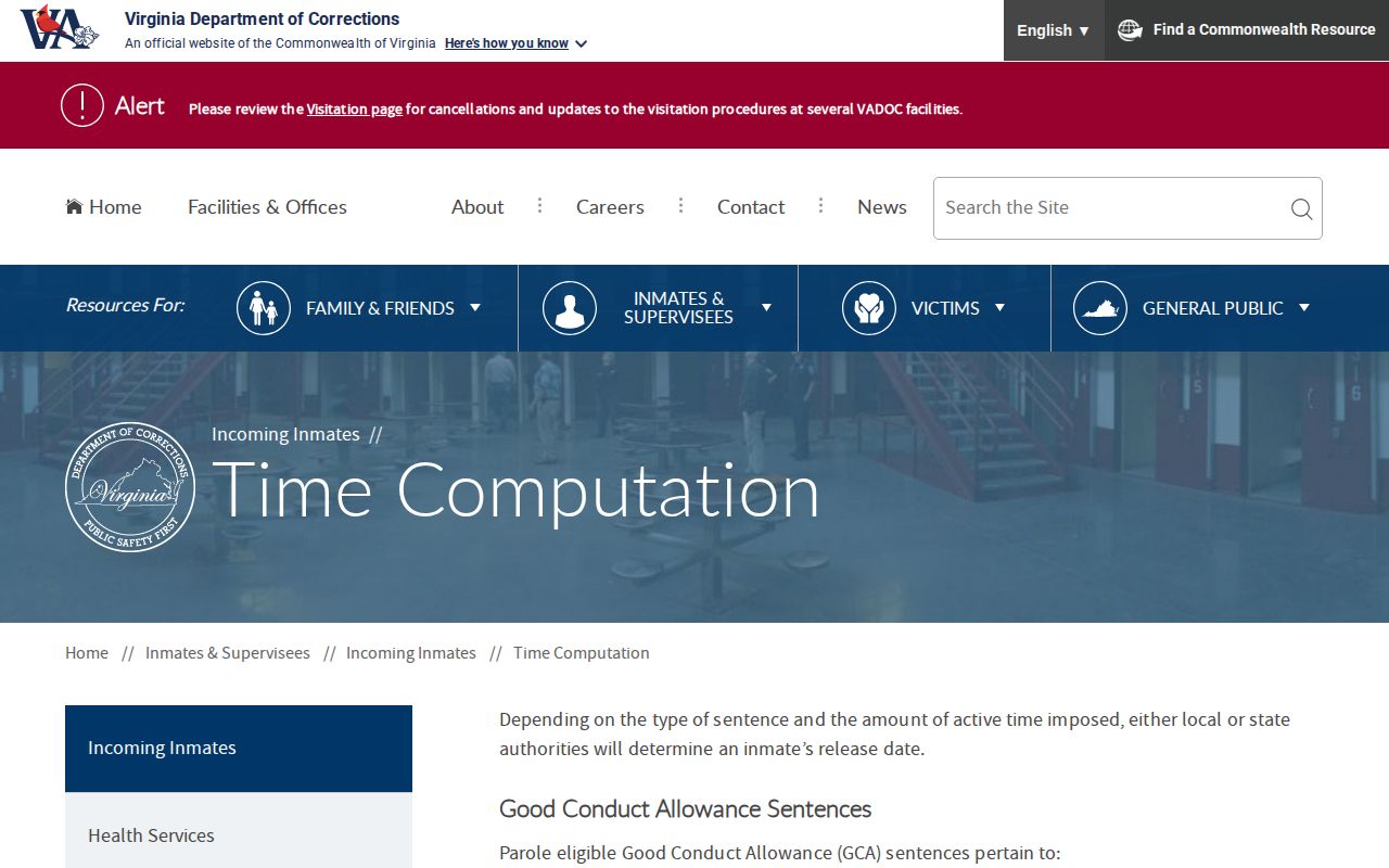 Prince William County inmate release date and VADOC time computation explanation